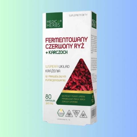 Fermentowany Czerwony Ryż + Karczoch - na układ krążenia, Medica Herbs, 80 kapsułek