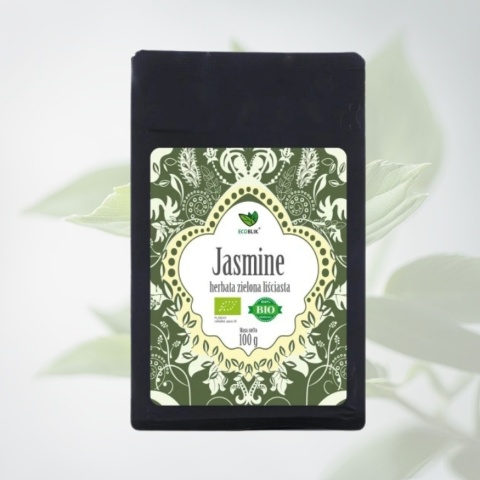 Ecoblik Herbata zielona liściasta JASMINE EKO 100 g – ekologiczna zielona herbata o aromacie jaśminu