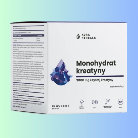 Monohydrat kreatyny - 3000mg czystej kreatyny, Aura Herbals, 30 saszetek