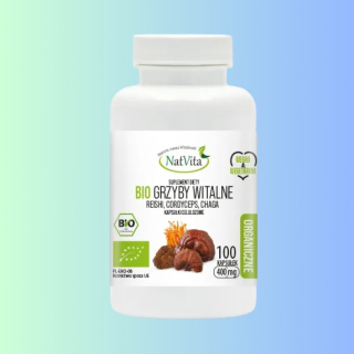 BIO GRZYBY WITALNE Reishi, Cordyceps, Chaga, NatVita, 100 kapsułek