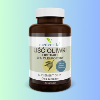 LIŚĆ OLIWKI Ekstrakt 20% Oleuropeiny, Medverita, 120 kapsułek