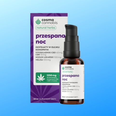 Przespana Noc - ekstrakty w olejku konopnym, Cosma Cannabis, 1250mg, 30ml