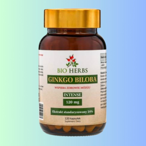 Ginkgo Biloba - wspiera zdrowie mózgu, ekstrakt 24%, Bio Herbs, 120 kapsułek