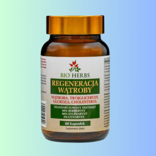 Regeneracja Wątroby - wątroba, trójglicerydy, glukoza, cholesterol, Bio Herbs, 60 kapsułek