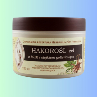 Hakorość Żel z MSM i olejkiem golteriowym - przy nerwobólach i obrzękach, Herbarium Św. Franciszka, 250 ml