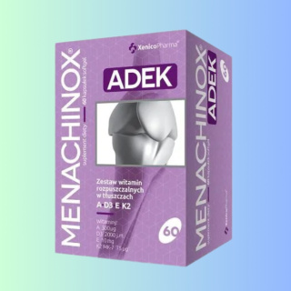 Menachinox ADEK - Zestaw witamin rozpuszczalnych w tłuszczach, Xenico Pharma, 60 kapsułek softgel