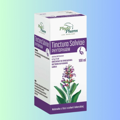 Tinctura Salviae Phyto Pharm – Nalewka z szałwii na gardło i jamę ustną, 100ml Tinctura Salviae Phyto Pharm – Nalewka z szałwii na gardło i jamę ustną, 100ml