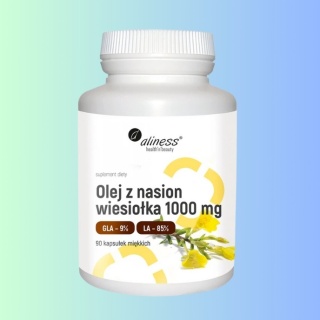 Olej z nasion wiesiołka 1000mg GLA 9% LA 70%, Aliness, 90 kapsułek