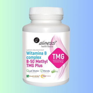 Witamina B complex - B-50 Methyl TMG Plus, Aliness, 100 kapsułek vege