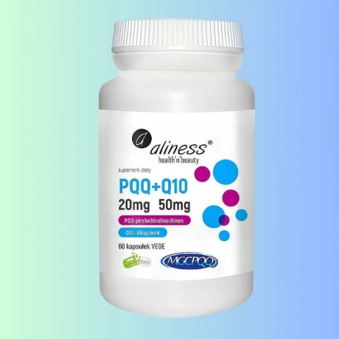 Aliness PQQ MGCPQQ® + Koenzym Q10 – wsparcie metabolizmu komórkowego i produkcji energii, 60 kapsułek VEGE