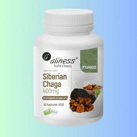 Chaga 400 mg ekstrakt z owocników – kompleks chromogeniczny 40% Aliness, 90 kapsułek VEGE