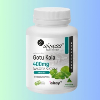 Gotu Kola 400 mg na pamięć, koncentrację i stres Aliness 100 kapsułek VEGE