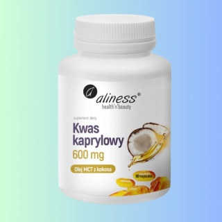 Kwas kaprylowy C8 600 mg Aliness – źródło energii MCT dla osób aktywnych i na diecie KETO, 90 kapsułek