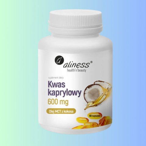 Kwas kaprylowy C8 600 mg Aliness – źródło energii MCT dla osób aktywnych i na diecie KETO, 90 kapsułek