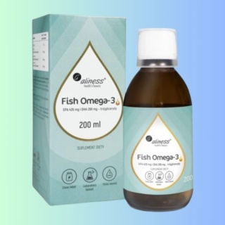 Omega-3 EPA i DHA na serce, mózg i wzrok – trójglicerydy 18/12 Aliness 200 ml