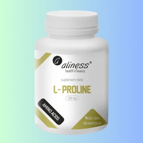 ProdukL-Prolina 500 mg Aliness – aminokwas wspierający syntezę kolagenu, 100 kapsułek VEGE