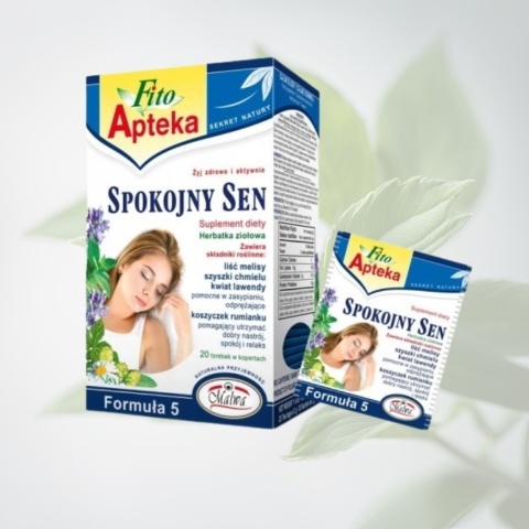 Herbatka ziołowa Formuła 5 Spokojny Sen – Malwa Fito Apteka – mieszanka ziół wspierająca relaks i sen – 20 x 2 g