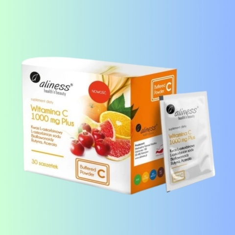 Witamina C 1000 mg PLUS bioflawonoidy, rutyna, acerola – Aliness – suplement diety – 30 saszetek
