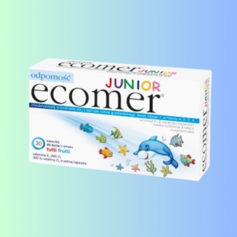 Ecomer JUNIOR olej rybi (tran) – suplement diety dla dzieci wspierający rozwój – 30 kapsułek