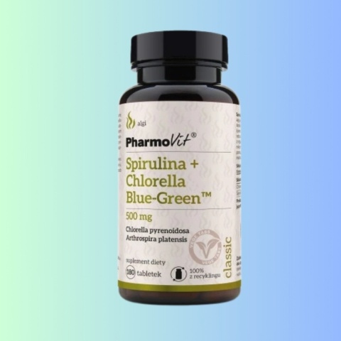 Suplement diety Spirulina + Chlorella Blue‑Gree 500 mg – 180 tabletek