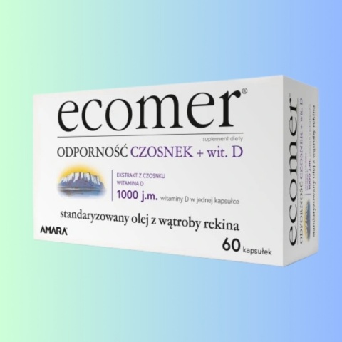 Odporność Czosnek + Witamina D 1000 j.m. – Ecomer – suplement diety wspierający odporność i układ immunologiczny – 60 kapsułek
