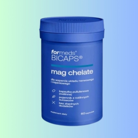 BICAPS Mag Chelate – ForMeds – suplement diety wspierający pracę mięśni, redukcję skurczów i prawidłowy poziom magnezu – 60 kaps