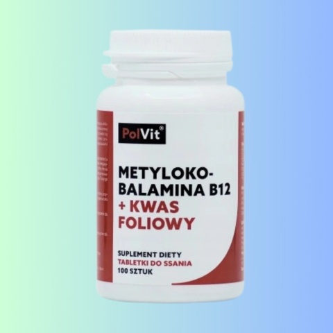 Suplement diety Witamina B12 PolVit – Metylokobalamina B12 + Kwas foliowy – 100 tabl.