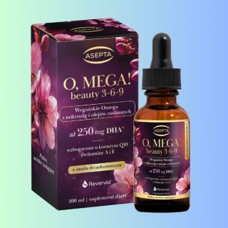 Asepta "O, Mega!" beauty 3-6-9 , Wegańskie omega z mikroalg i olejków beauty, 250mg DHA, 100ml