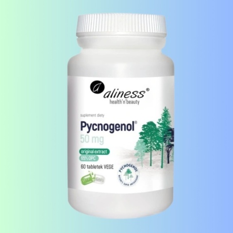 Pycnogenol na wsparcie układu krążenia – ekstrakt z kory sosny 65% OPC Aliness 60 tabletek