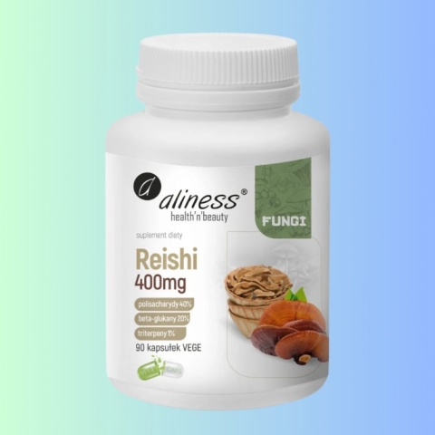 Reishi 400 mg ekstrakt z owocników 40/20/1 Aliness – beta-glukany i triterpeny 90 kapsułek vege