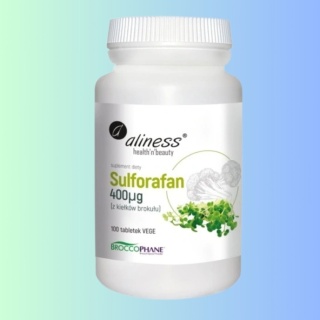Sulforafan z kiełków brokułu 400 µg do codziennej suplementacji Aliness 100 tabletek
