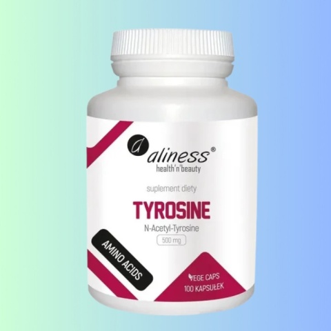 Tyrozyna na koncentrację i sprawność umysłową – N-Acetyl-Tyrosine Aliness 500 mg, 100 kapsułek VEGE